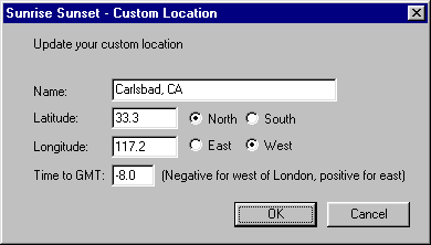 Screen-shot of Update Custom Location