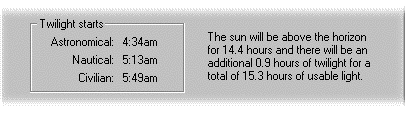 Screen-shot of Sunrise Sunset Calculator